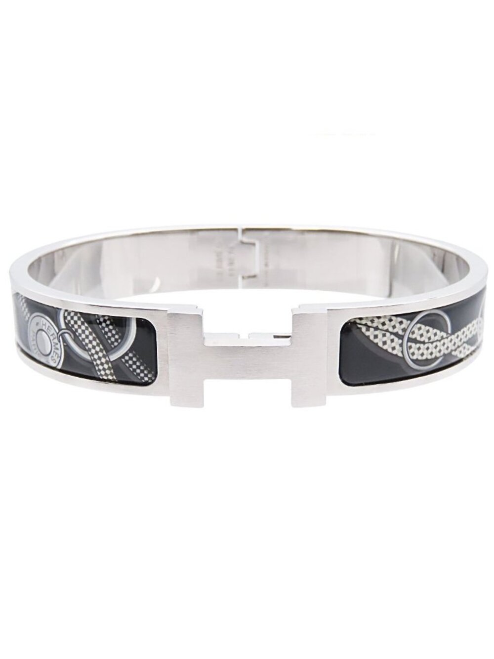 Hermes Clic HH Silver Black Metal Enamel Cheval Mirage Bracelet Bangle